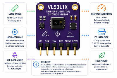 Sensor VL53L1X measure Distance by IR Laser